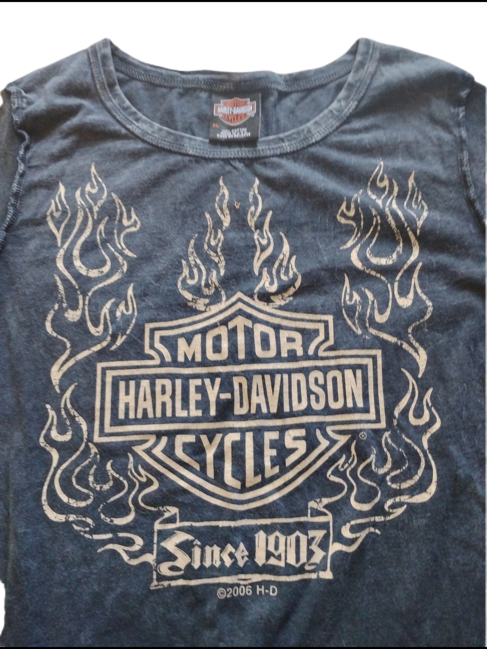 Harley-Davidson Women's Black L/S Top with Cream Flame Logo Size XL